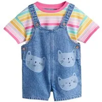 Next Playsuit Denim-Latzhose mit Katzen-Print und T-Shirt (2-tlg)