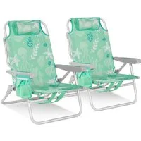 HOMECALL Klappstuhl Strandstuhl Leicht Klappbar Camping, 5-fach verstellbare Rückenlehne (Bis150KG Aluminiumrahmen, groBe Kuhitasche und Aufbewahrungstasche, 2 St), Seitentaschen, Kopfstütze, Schultergurten, Handtuchhalter