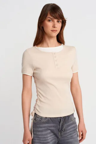 Damen Baumwolle Slim Fit Rundhalsausschnitt T-Shirt