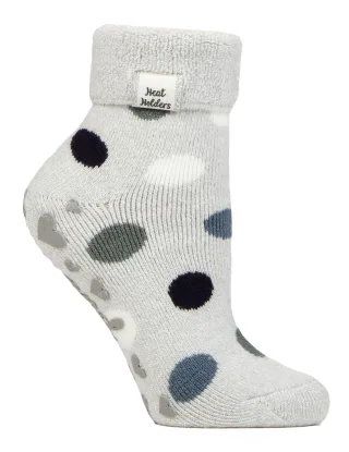 Damen Kuschelsocken mit Umschlagbündchen | Wärmehalter | Warme flauschige Lounge Socken für den Winter - Silver Dots