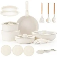 SEHAUSEU Pfannen-Set Topf-Set Kasserolle Bratpfanne mit abnehmbarer Griff, Antihaft,weiß, (19-tlg), 19-tlg.