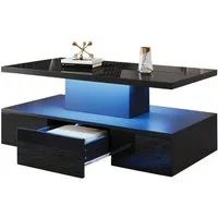 Merax Couchtisch hochglanz Sofatisch Beistelltisch mit LED-Beleuchtung (1-St., 100x50x39cm), Wohnzimmertisch mit Schublade & Stauraum inkl. Fernbedienung