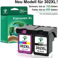 Greensky 2er Druckerpatrone für HP 302 xl Multipack Envy 4525 4520 4527 Tintenpatrone (Deskjet 1110 2130 2132 2134 3630 3632 3633 3634 3636 3638, Officejet 3831 3830 3833 5230 5220)