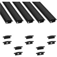 tktrading24 LED-Stripe-Profil 5x A25 LED Profil 2m - Schwarz inkl. Abdeckung & Endkappen