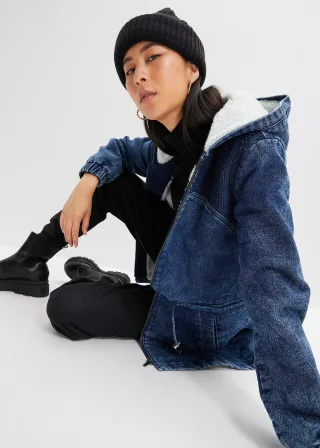 bonprix Jeans-Parka mit Teddyfell, blau, Gr.38, Lässiger Jeans-Parka mit flauschigem Teddyfell gefüttert, 92% Baumwolle
