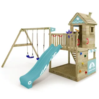 Spielturm Smart Lodge 120 mit Rutsche und Schaukel - Robuster Kletterturm aus Massivholz für den Garten - Sicherer Abenteuerspielplatz - Wickey