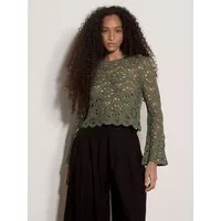 Apricot Spitzenshirt Boho-Häkeloberteil mit Blumenmuster Häkelverzierungen