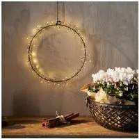 MARELIDA Dekokranz LED Kranz Draht Türkranz Wandkranz Leuchtkranz 80LED D: 30cm Batterie