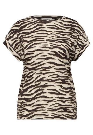 Street One - T-Shirt mit Rundhals und Knopfdetails espresso brown - Gr. - 44