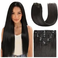 LuxusKollektion Echthaar-Extension Extensions Clip In Echthaar Damen 8 50cm-120g #1B Natürliches Schwarz