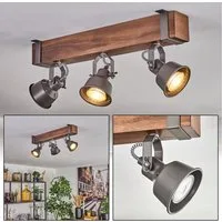 hofstein Deckenleuchte Deckenlampe verstellbar aus Metall/Holz in Grau/Dunkelbraun, ohne Leuchtmittel, Deckenleuchte im Industrial/Retro/Vintage-Design m. Holzbalken, 3xGU10