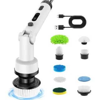 NovuLife Cordless Electric Spin Scrubber with 9 Replacement Head Dual Speed Electric Brush for Cleaning Power Bathroom S
