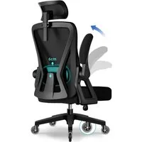 Adormii Bürostuhl Ergonomischer Bürostuhl mit klappbaren Armlehnen und Rückenlehnen (Drehstuhl mit Drehbare, höhenverstellbarer Kopfstütze, geräuscharme Rollen, 90°-135° Wippfunktion Bürostuhl, belastbar bis 150kg, Netz atmungsaktiv, Chefsessel), Lei