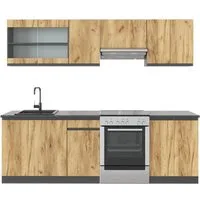 Vicco Küchenzeile Raul, Goldkraft Eiche/Anthrazit/Anthrazit, 240 cm J-Shape