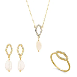 Orphelia 'Normandie' Damen 925er Sterlingsilber Set: Halskette + Ohrringe + Ring - Gold SET-7574/G
