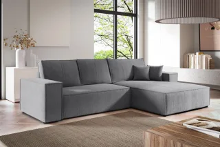 Ecksofa Schlafsofa CORUNIA Stoff Aragon Grau Ottomane Rechts