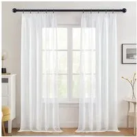 Deconovo Vorhang Gardinen mit Kräuselband Voile Vorhang Leinenoptik 2er set, Transparent Stores Schal Schlafzimmer einfarbig Voile Vorhangschals