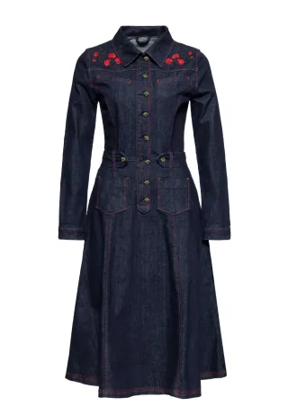 Queen Kerosin Damen Western Swing Kleid Roses Denim