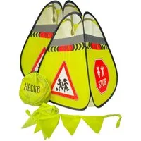 HECKBO Warnschild 2x Straßenwarnschild Achtung Kinder Schild spielende + Wimpelkette
