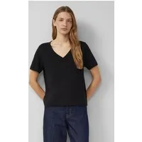 s.Oliver Kurzarmshirt T-Shirt Flammgarn-T-Shirt mit Ausschnitt-Detail