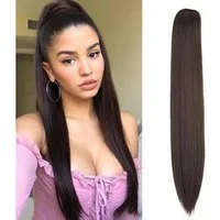 LuxusKollektion Kunsthaar-Extension Pferdeschwanz Haarteil Clip Ponytail Echthaar 50 cm 150g Mittel braun