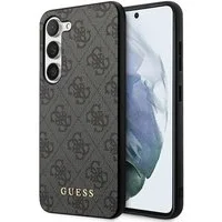 Guess Handyhülle Case Galaxy S24 Plus Kunstleder grau Logo goldfarben 6,7 Zoll, Kantenschutz