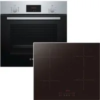 BOSCH Backofen-Set 3D Heißluft Teleskopauszug Edelstahl + PKM Induktionskochfeld Herdset