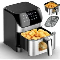 oyajia Heißluftfritteuse Heißluftfritteuse XXL 8L mit Sichtfenster, Friteuse ohne Öl 80°C-200°C, 1800 W, Airfryer mit 10 Programmen, Beleuchtung, Timer und Touch-Display