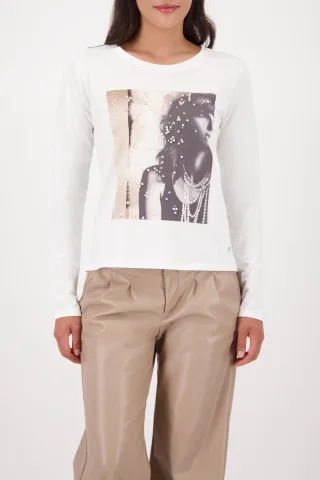monari - Langarmshirt mit Perlendetails off-white - Gr. - 46