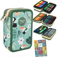 GOLDKIDS Federmäppchen Federtasche 3-fache Federmappe Toucans, (46-teilig gefüllte Schüleretui Stifte und Pinsel, 1-tlg., inkl. Aufgabenheft Federbox Etui Stiftetasche), Etui Stiftetasche Schlamper-Etui Schul-Etui