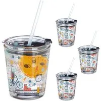 relaxdays Gläser-Set 4er Set Glasbecher Sport-Motiv, Glas