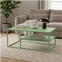 skølm Couchtisch Skadi aus Metall mit 2 Ablagen (Mintgrün), Wohnzimmertisch mit verstellbaren Füßen, 45x100x60 cm (HxTxB)