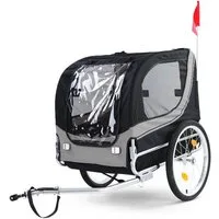 RAMROXX Fahrradhundeanhänger Fahrradanhänger klappbar für Haustiere Grau Schwarz bis 40Kg