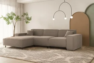 Ecksofa Designersofa GLORIA in Stoff Tiffani Taupe Ottomane Links