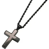 KARMA Kette mit Anhänger Halskette Herren mit Kreuz Schwarz Edelstahl 60 cm (Schmuckbox, 1-tlg., Männer Herrenhalskette Geschenk für Ihn), Herrenkette Herrenschmuck