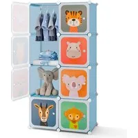COSTWAY Kinderkleiderschrank mit Kleiderstange und 8 Würfeln, erweiterbar