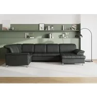 DOMO collection Wohnlandschaft FRANZI optional mit Bettfunktion, Bettkasten & Kopfteilverstellung, U-Form, Recamiere rechts, grau, B/T: 352/214 cm