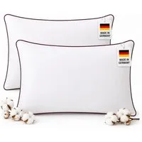 NEXGEN Luxus Baumwollkissen Baumwollkissen mit Biese, Hotelqualität, hergestellt in Deutschland, Füllung: Premium-Füllwatte, Bezug: Baumwolle, Seitenschläfer, Bauchschläfer, Rückenschläfer, Hergestellt in Deutschland, Deluxe Komfort
