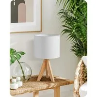 EDISHINE Nachttischlampe Vintage Tischlampe Holz mit Stoffschirm, inkl. Leuchtmittel, LED wechselbar, Warmweiß, Lampenschirm aus Leinen, für Deko, Schlafzimmer, Wohnzimmer