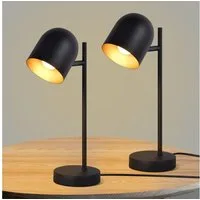 ZMH Tischleuchte Wohnzimmer Schwarz Gold Metall Schwenbar 350° E14 Nachttischleuchte, Einfache Installation, ohne Leuchtmittel, Vintage mit Kabel Bettlampe für Schlafzimmer