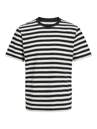 JACK&JONES - JORVARENNA STRIPE TEE SS CREW NECK black - Gr. - XL