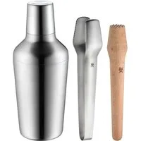 WMF Cocktail Shaker Clever & More Bar-Set, 4-teilig, Cromargan® Edelstahl rostfrei 18/10, (1x Cocktail Shaker (Höhe 24 cm, Volumen 0,7l), 1x Barsieb, 1x Barmaß (für 2cl und 4cl), 1x Eiszange (Länge 21 cm), 1x Stößel (Länge 21 cm), 3-tlg)