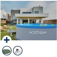 Waterman Rundpool Stahlwandpool Set (3-teilig) rund 350x120 cm, Stah (Komplett-Set, 1-tlg), verzinkte Stahlwand