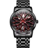 OLEVS Quarzuhr Felgenuhr Olevs Motorsport Herren Armbanduhr im 3D Felgendesign Rot