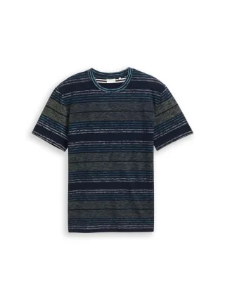 Tom Tailor - T-Shirt mit Inside-Out Streifenmuster deep leaf green multi stripe - Gr. - XXXL