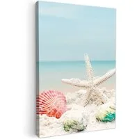 OneMillionCanvasses® Leinwandbild Strand - Seestern - Muscheln - Meer, Fotodruck (1 St), Badezimmer Deko, Bilder WC, Toilette Wanddeko 20x30 cm