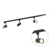 Qazqa Schienensystem-Sets Jeana, ohne Leuchtmittel, GU10, Schwarz, Modern, Stahl, Deckenstrahler 3-flammig