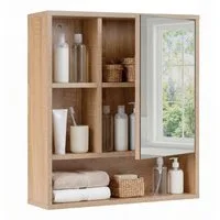 COSTWAY Hängeschrank Spiegelschrank, Badschrank mit verstellbaren Ablagen