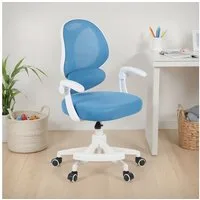 IDIMEX Schreibtischstuhl ISLA, Kinder Bürostuhl mit Fußstütze ergonomisch höhenverstellbar Blau