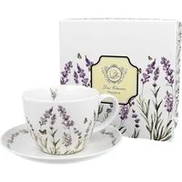 Duo-Gift Tasse Set ca. 450 ml Jumbotasse mit Untertasse Wildtere / Wildpflanzen, 2-tlg., Porzellan Set / Tasse Jumbo mit Untertasse Lavendelblüten / Lavendel PROVANCE, Souvenir BLumen Kollektion / Ideal als Geschenk